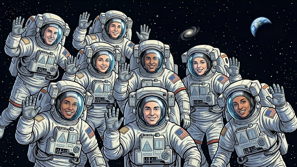 Astronauten, die in die Kamera winken