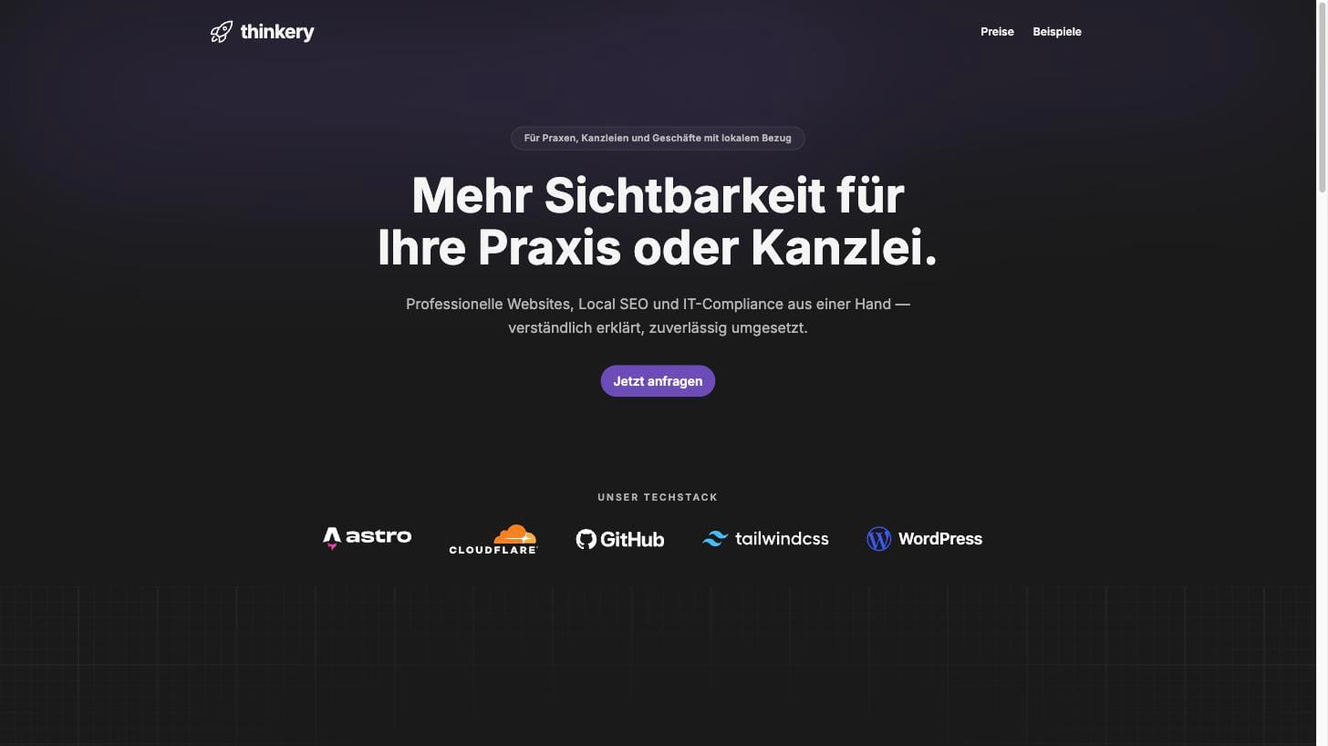 thinkery.eu Startseite im dunklen Modus