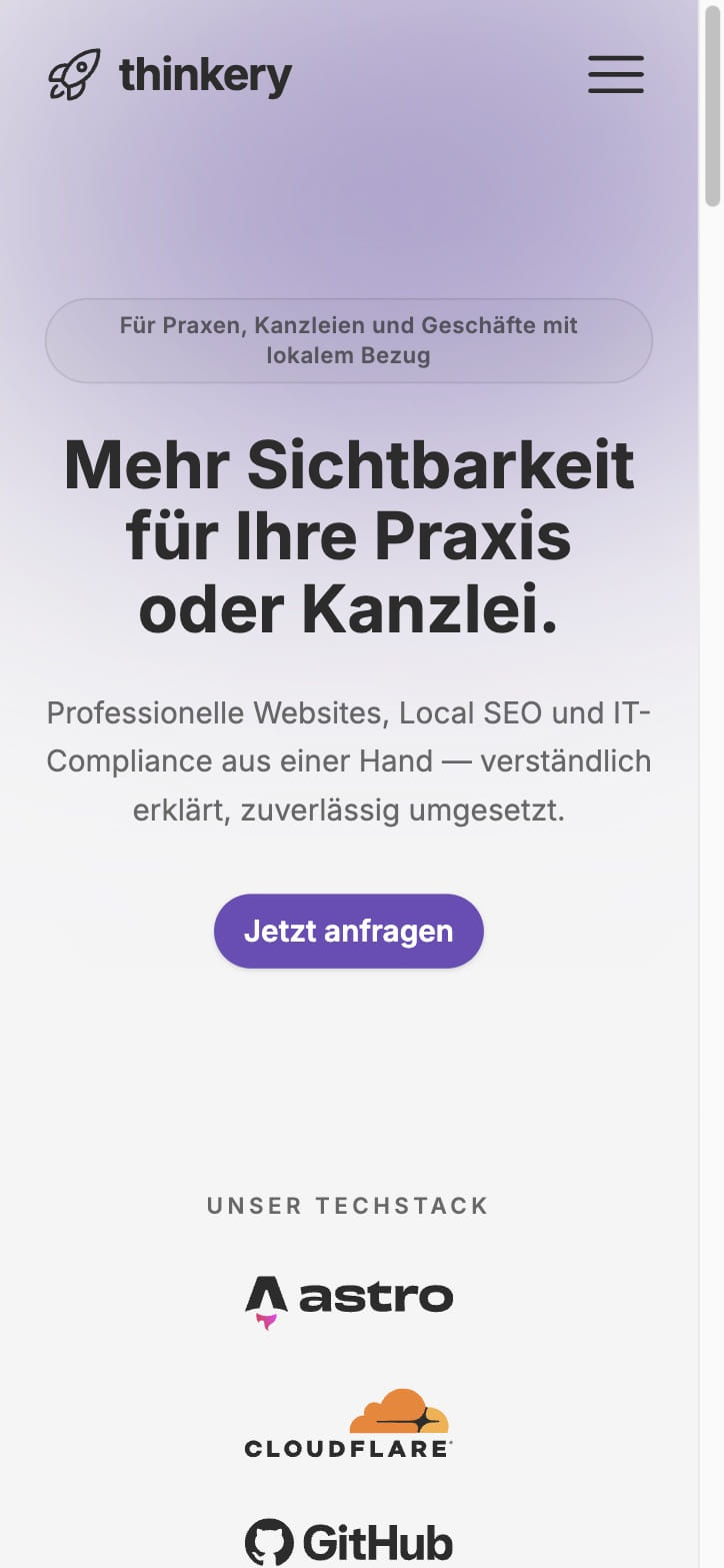 thinkery.eu Startseite in der mobilen Ansicht